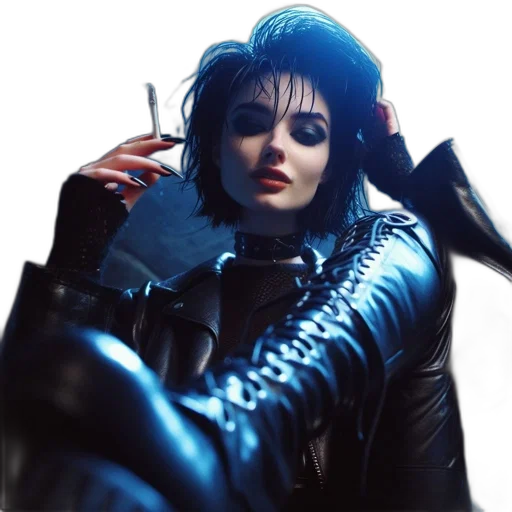 jacket, photorealistic, cyberpunk, person, distinctive, dark, hairstyle, makeup transparent PNG cut-out