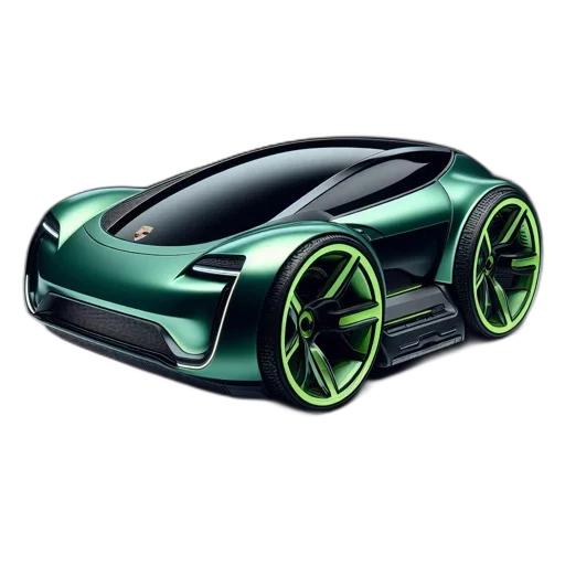 car, concept art, 3d render, photorealistic, green, futuristic-looking, neon, wheel transparent PNG cut-out