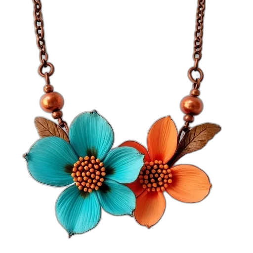 jewelry, flower, earth tones, colorful, turquoise, orange, necklace, copper transparent PNG cut-out