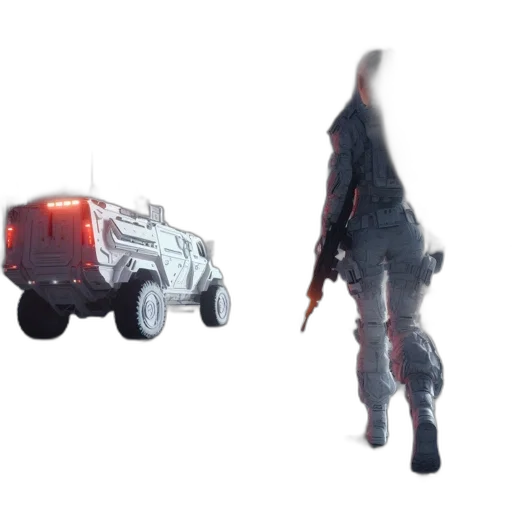 weapon, car, jacket, robot, concept art, 3d render, cyberpunk, pixel art transparent PNG cut-out