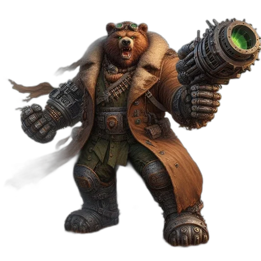 staff, weapon, concept art, fantasy art, 3d render, anthropomorphic, bear, stands transparent PNG cut-out