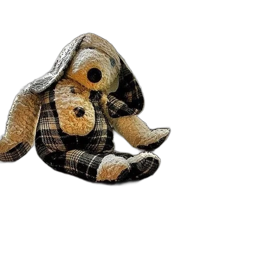 jacket, hat, worn-out, stuffed, animal, sits, windowsill, caption transparent PNG cut-out