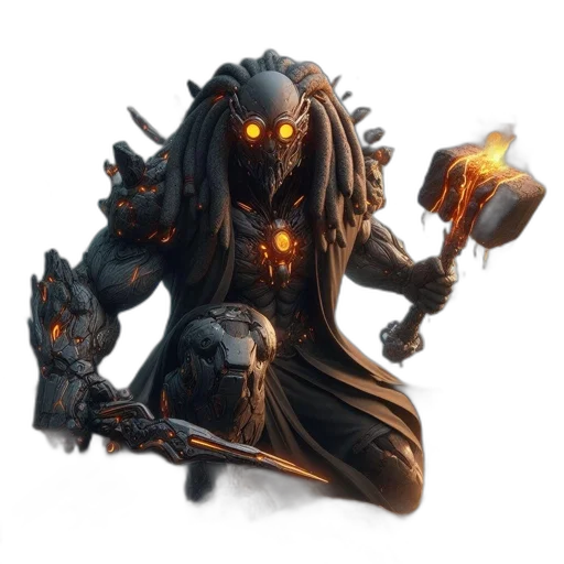 creature, staff, mask, concept art, fantasy art, pixel art, comic book art, fire transparent PNG cut-out