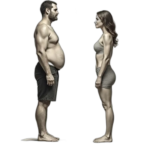 concept art, photorealistic, scientific, illustration, comparing, weight, man, woman transparent PNG cut-out