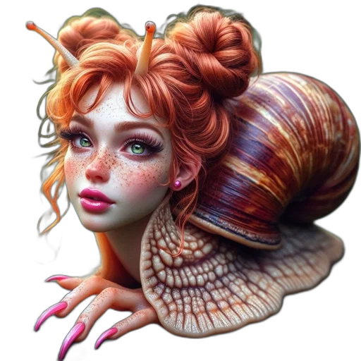 fantasy art, concept art, photorealistic, 3d render, fantastical, human-snail, hybrid, creature transparent PNG cut-out