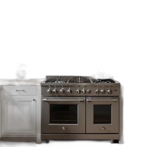 3d render, earth tones, stainless, steel, range, top, oven, sitting transparent PNG cut-out