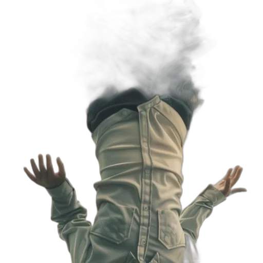jacket, mask, face, dress, concept art, photorealistic, fog, fire transparent PNG cut-out