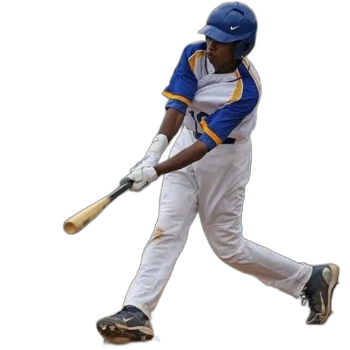 staff, baseball, player, blue, white, uniform, swings, his transparent PNG cut-out
