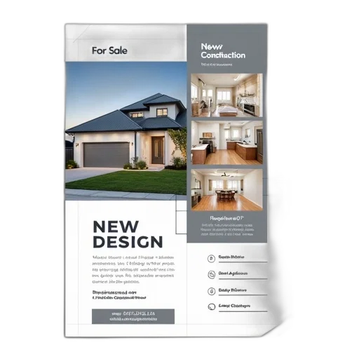 3d render, flyer, new, construction, project, house, design, features transparent PNG cut-out