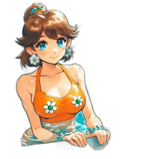 dress, jewelry, flower, staff, anime, pixel art, concept art, cartoon transparent PNG cut-out