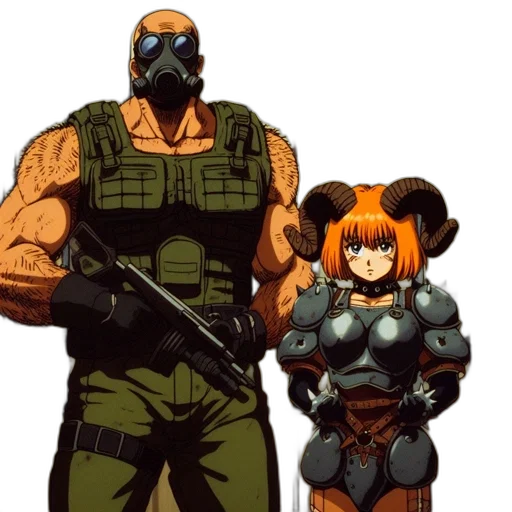 weapon, concept art, comic book art, cyberpunk, anime, two, animated, characters transparent PNG cut-out