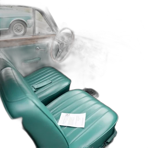 car, concept art, 3d render, photorealistic, interior, vintage, teal, seats transparent PNG cut-out