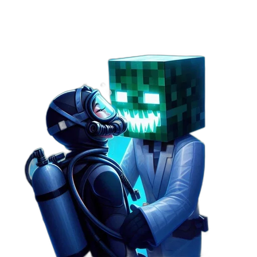 robot, mask, creature, staff, cyberpunk, pixel art, concept art, 3d render transparent PNG cut-out