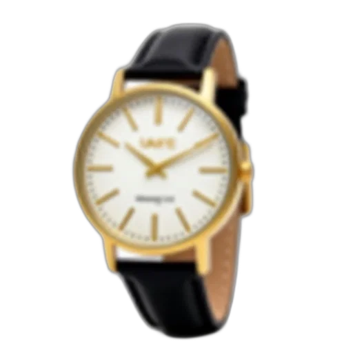 jewelry, gold, wristwatch, black, leather, strap, displayed, white transparent PNG cut-out