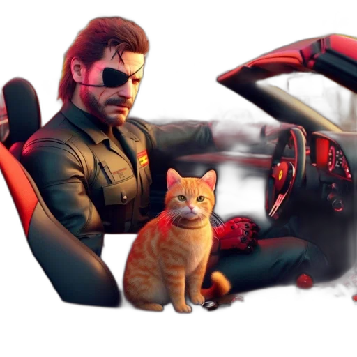 car, concept art, pixel art, 3d render, comic book art, man, beard, wears transparent PNG cut-out