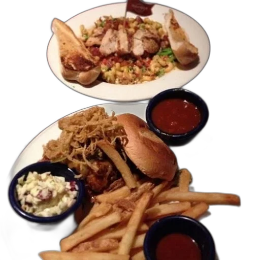 food, plate, fries, coleslaw, sandwich transparent PNG cut-out