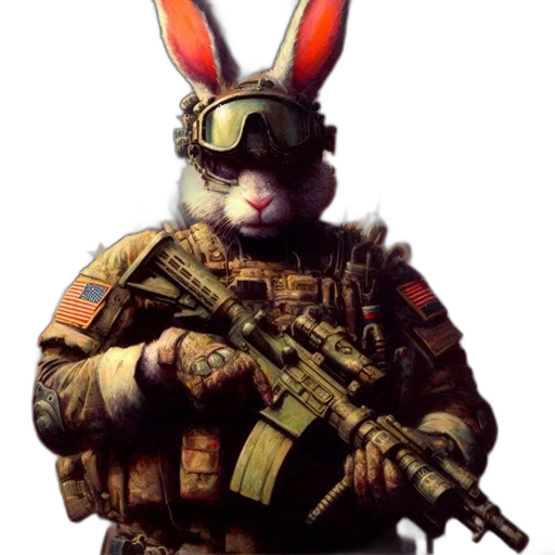 animal, weapon, pixel art, concept art, 3d render, photorealistic, anthropomorphic, rabbit transparent PNG cut-out