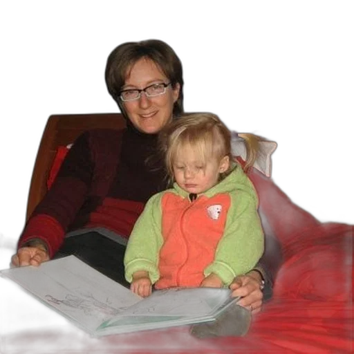 furniture, staff, jacket, woman, glasses, reads, book, child transparent PNG cut-out