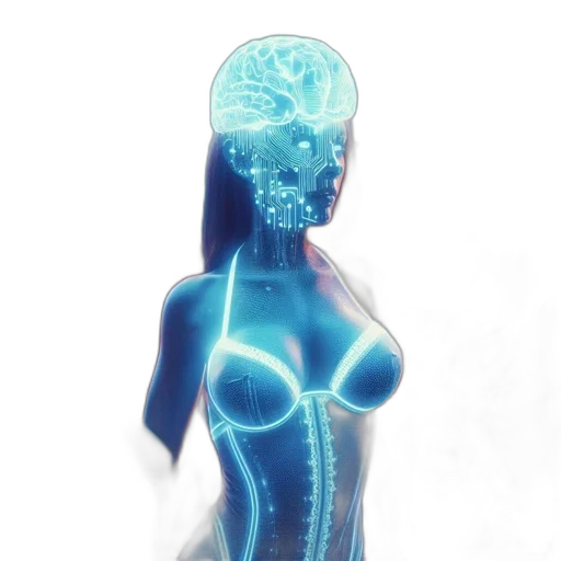 robot, dress, jewelry, 3d render, concept art, cyberpunk, vaporwave, neon lights transparent PNG cut-out
