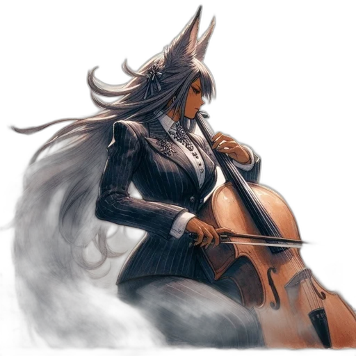 fantasy art, concept art, watercolor, oil painting, monochrome, anthropomorphic, fennec, fiddler transparent PNG cut-out