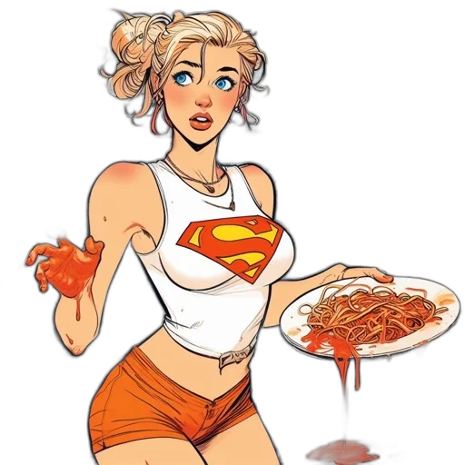 food, comic book art, concept art, cartoon, pixel art, surprised, young, woman transparent PNG cut-out