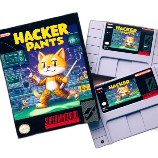 concept art, pixel art, retro, gaming-style, cover, feline, figure, holds transparent PNG cut-out