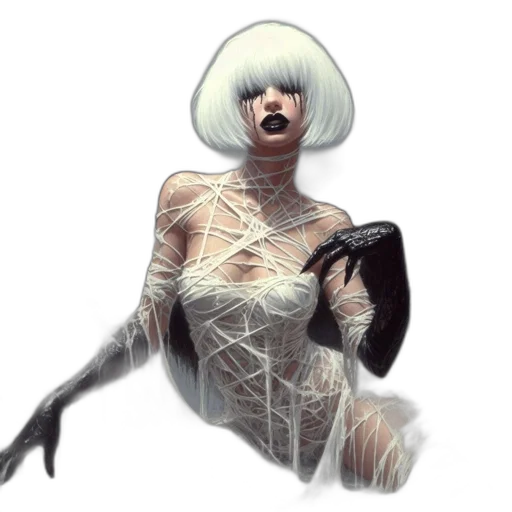 creature, robot, hair, mask, concept art, cyberpunk, 3d render, comic book art transparent PNG cut-out