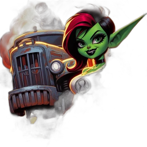car, concept art, fantasy art, comic book art, stylized, green-skinned, character, pointed transparent PNG cut-out