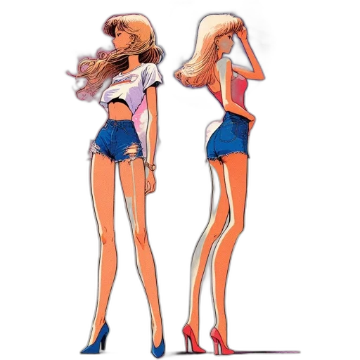 dress, concept art, cartoon, comic book art, 3d render, neon, two, animated transparent PNG cut-out