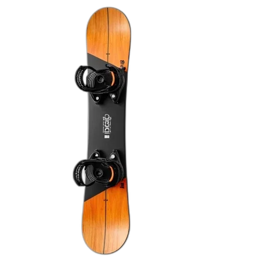 weapon, sleek, modern, snowboard, wooden, deck, black, bindings transparent PNG cut-out