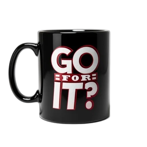 3d render, black, coffee, mug, stylized, white, red, text transparent PNG cut-out