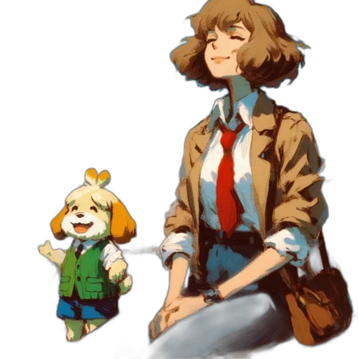 jacket, staff, creature, animal, concept art, pixel art, watercolor, anime transparent PNG cut-out