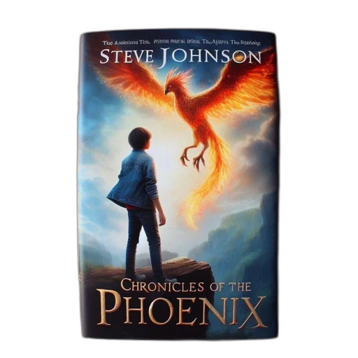 illustration, depicts, youth, beside, cliffs, observing, phoenix, flaming transparent PNG cut-out