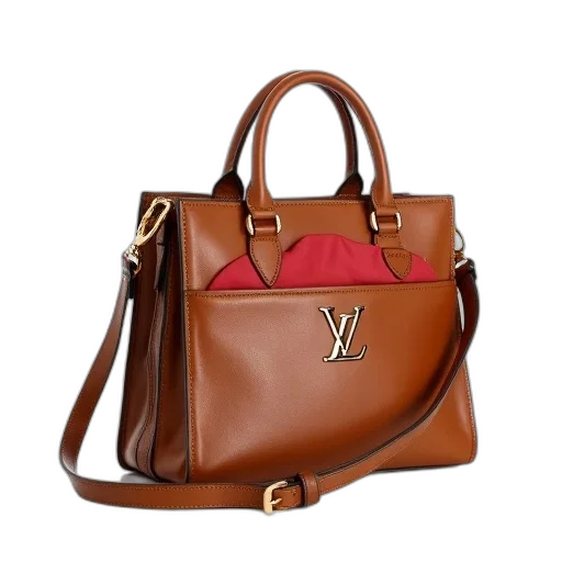 brown, leather, handbag, gold, buckle, louis, vuitton, logo transparent PNG cut-out