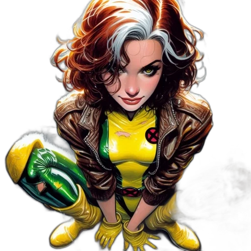 comic book art, concept art, cartoon, character, yellow, green, costume, holds transparent PNG cut-out