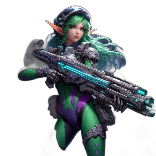 weapon, staff, robot, concept art, cyberpunk, fantasy art, pixel art, green transparent PNG cut-out