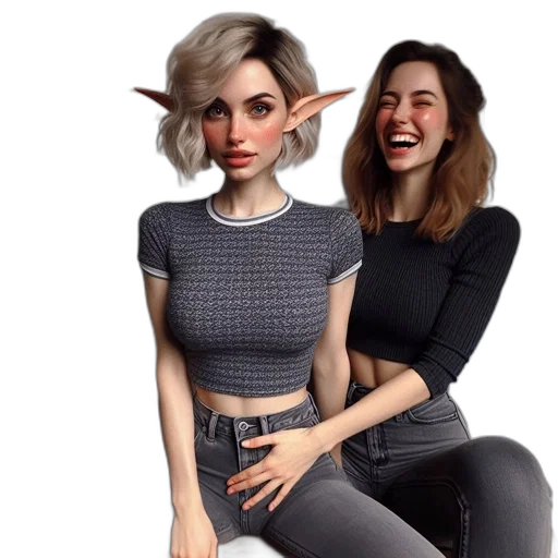 concept art, fantasy art, photorealistic, cartoon, two, women, distinct, appearances transparent PNG cut-out