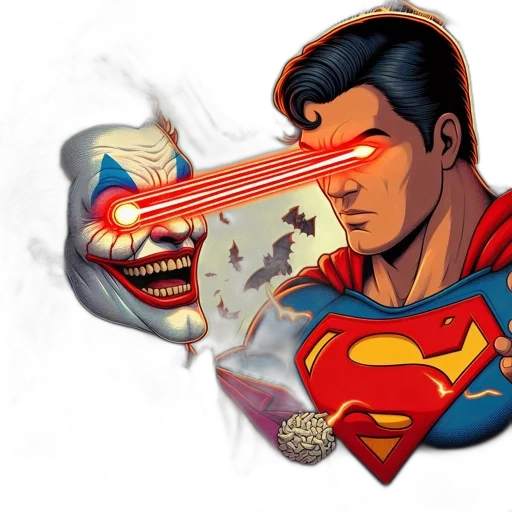 comic book art, concept art, cartoon, joker, superman, engage, dramatic, confrontation transparent PNG cut-out