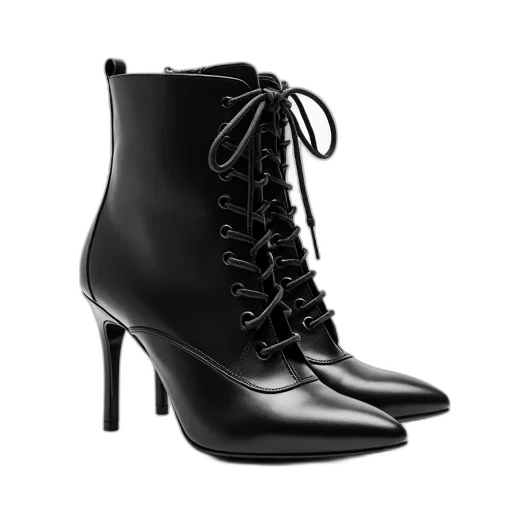 shoes, photorealistic, 3d render, pair, black, leather, boots, high transparent PNG cut-out