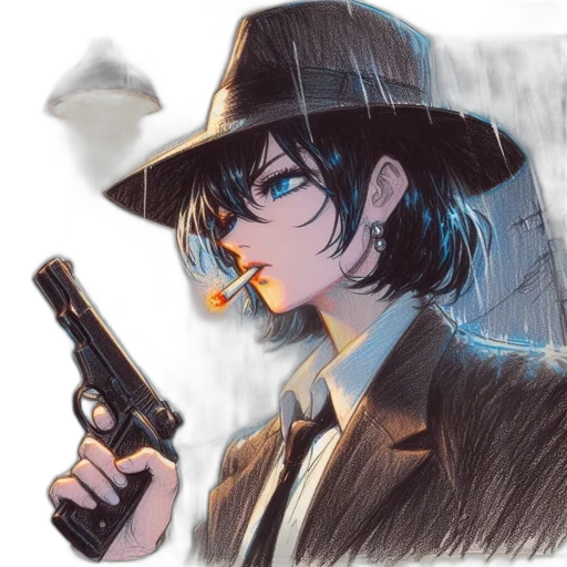 weapon, hat, jacket, staff transparent PNG cut-out