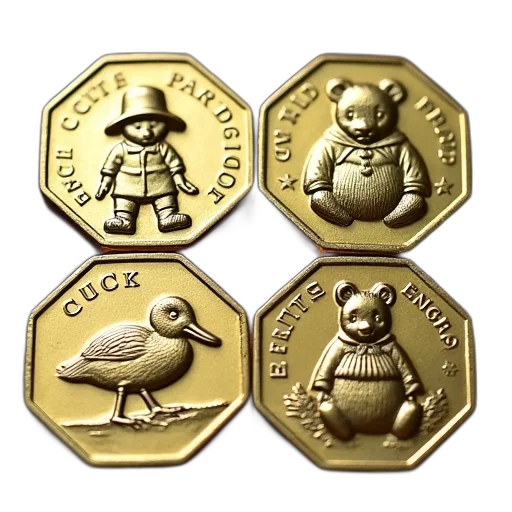 concept art, four, british, fiftyp, coins, featuring, paddington, bear transparent PNG cut-out