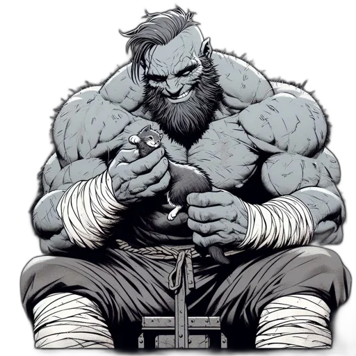 comic book art, concept art, fantasy art, cartoon, muscular, bearded, man, severe transparent PNG cut-out