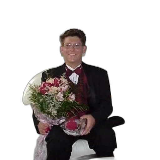 furniture, flower, crown, staff, 3d render, photorealistic, man, tuxedo transparent PNG cut-out