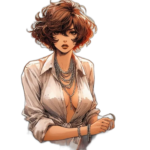 jewelry, dress, staff, jacket, comic book art, concept art, fantasy art, watercolor transparent PNG cut-out