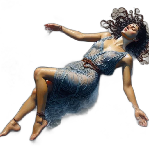 dress, photorealistic, concept art, fantasy art, oil painting, underwater, woman, reclines transparent PNG cut-out