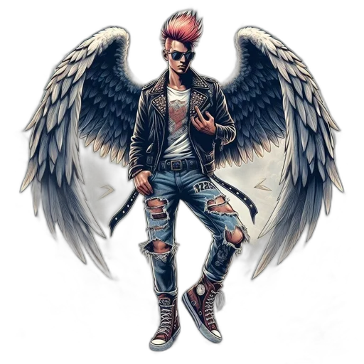 jacket, concept art, cartoon, pixel art, fantasy art, punk-styled, character, red transparent PNG cut-out