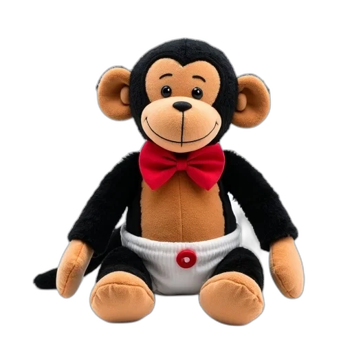 staff, animal, 3d render, cartoon, plush, toy, smiling, monkey transparent PNG cut-out