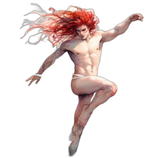hair, creature, concept art, fantasy art, pixel art, watercolor, red, man transparent PNG cut-out