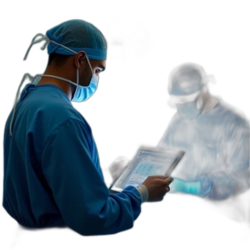 staff, fog, man, operating, room, using, medical, tablet transparent PNG cut-out