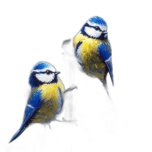 animal, photorealistic, oil painting, watercolor, concept art, blue, two, birds transparent PNG cut-out